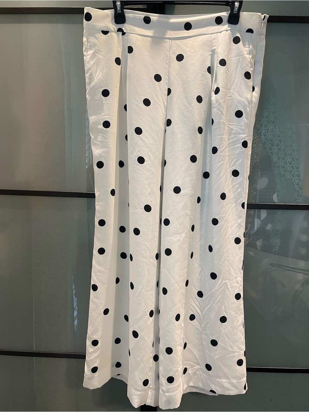 Ann Taylor White Wide-Leg Pants with Black Polka Dots